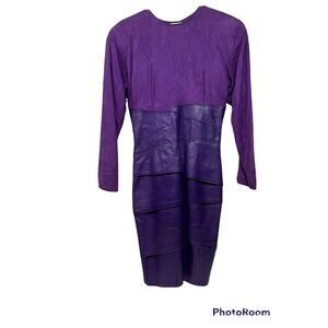 Vintage VAKKO 1980s Suede Leather Tiered Purple Dress Exposed Back USA 6 Sexy